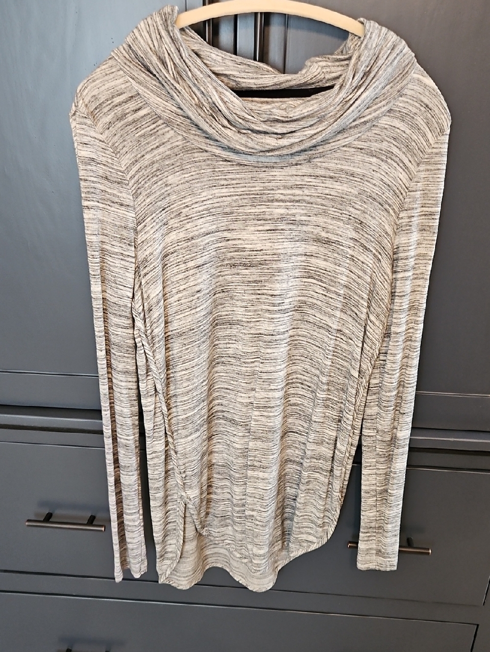Lou & Grey Heathered Gray Draped Cowl Neck Top